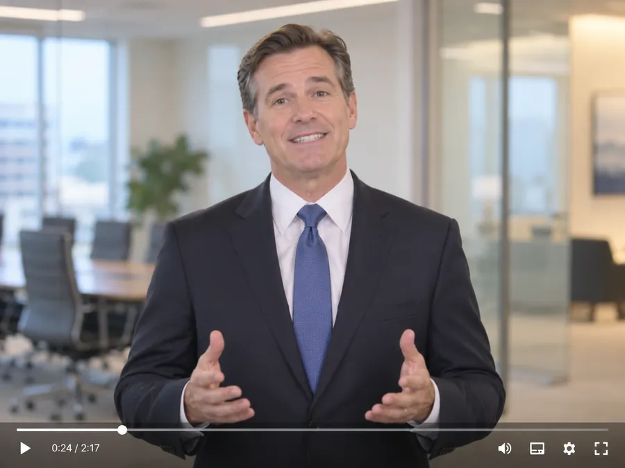 A generic corporate talking-head video of an executive in a conference room